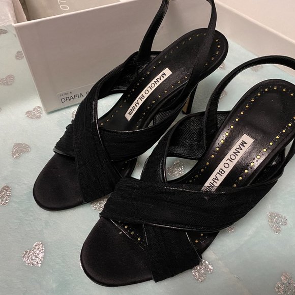MANOLO BLAHNIK Black criss-cross Heels sz 5-NIB - Picture 4 of 9